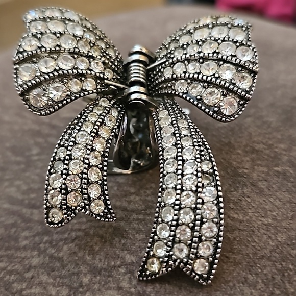 Vintage Rhinestone Paved Bow Coquette Bridal Holiday Hair Claw Clip main image 4